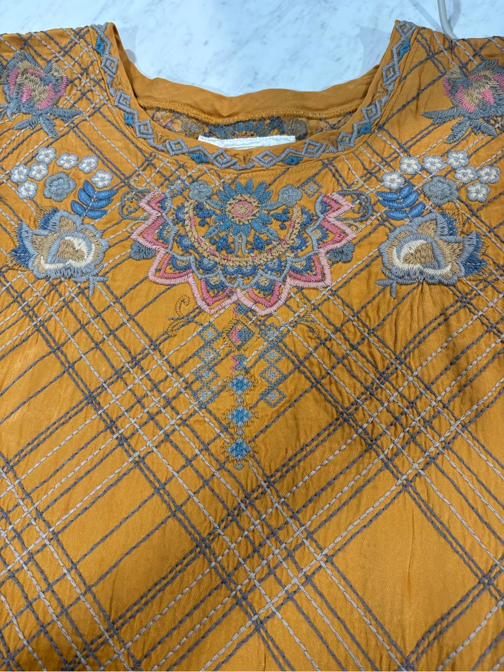 Johnny Was Mustard Embroidered Boho Tunic - Picture 2 of 7